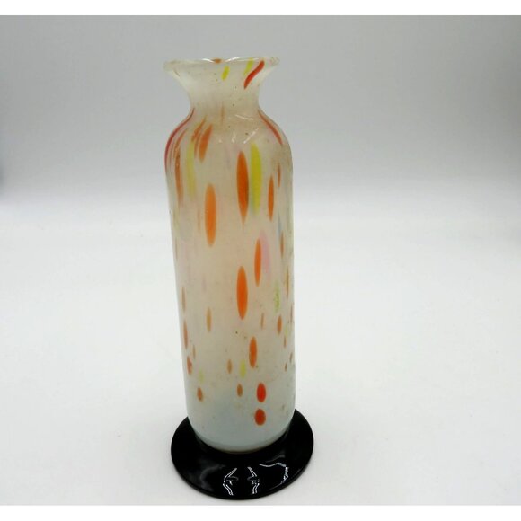 Art Glass Bud Vase Handblown 6.5" Multicolored Black Base Made in Japan - Picture 2 of 7